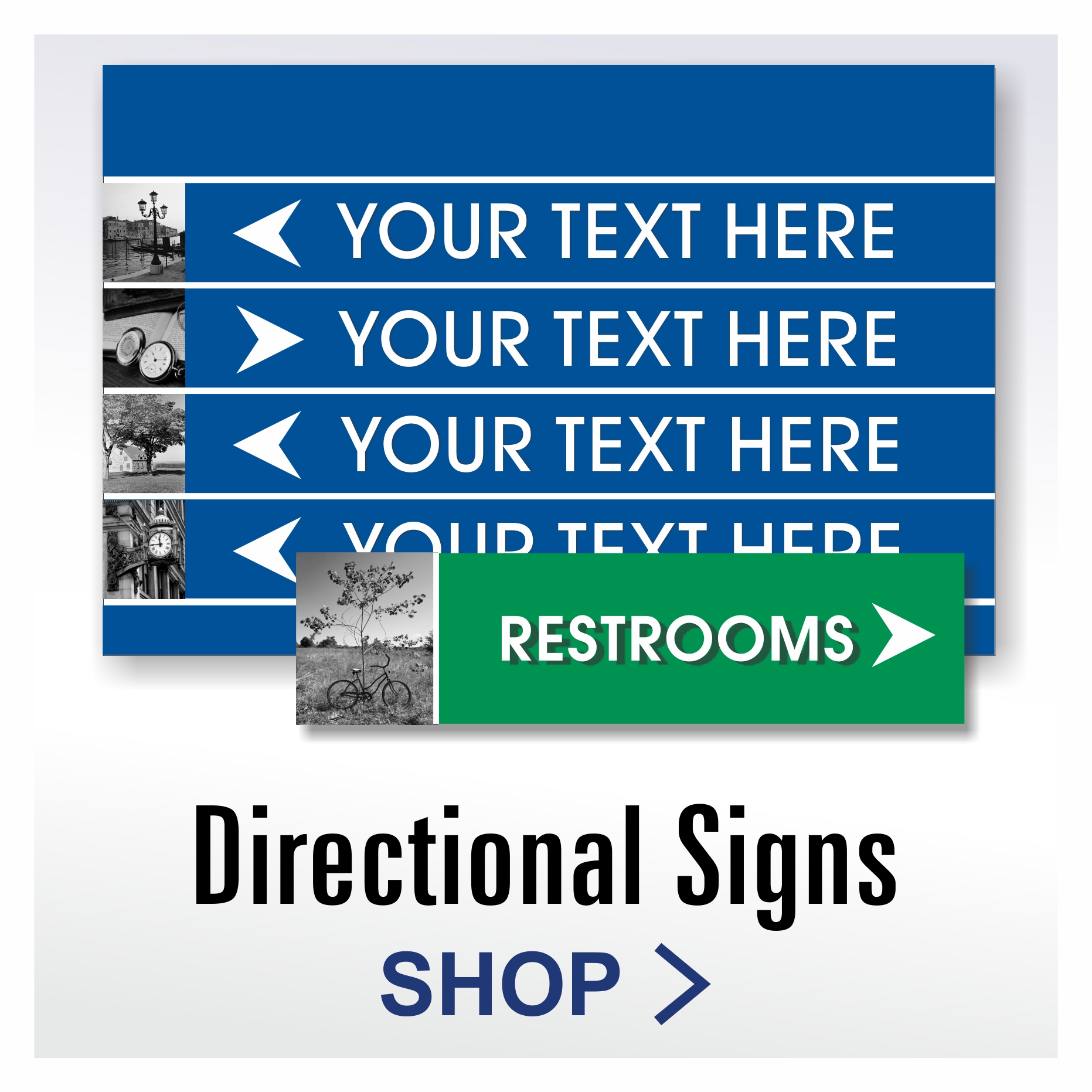 Vintage ADA directional signs with custom historic imagery